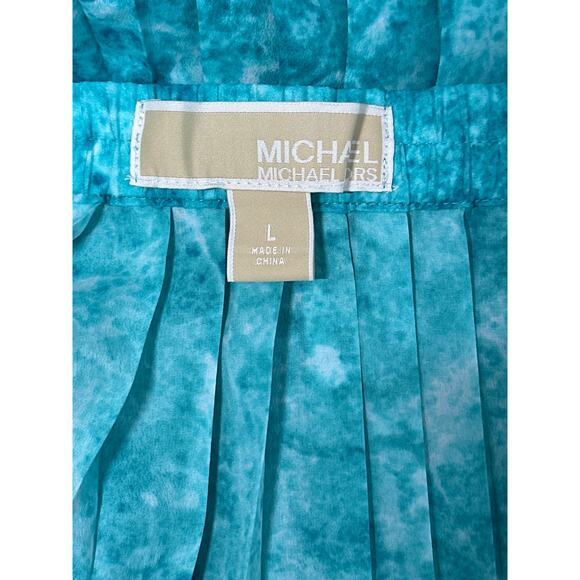 Michael Kors Turquoise Water Print Pleated Maxi Long Skirt Pull On Size L Flowy - Picture 11 of 12